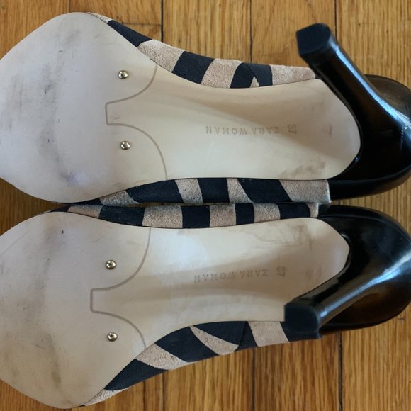 NWT Zara Woman Striped Tan and Black Suede Pumps - Picture 4 of 4